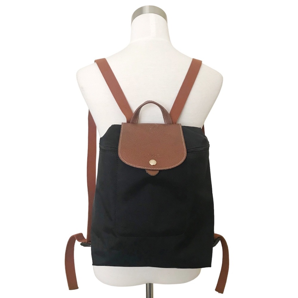 Longchamp Le Pliage Backpack Nylon Leather Black Brown